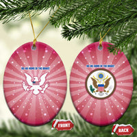 USA Christmas Ceramic Ornament with Bald Eagle Seal Pink Starburst Pattern and Festive Holiday Icons - Wonder Print Shop