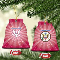 USA Christmas Ceramic Ornament with Bald Eagle Seal Pink Starburst Pattern and Festive Holiday Icons - Wonder Print Shop