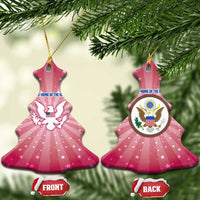 USA Christmas Ceramic Ornament with Bald Eagle Seal Pink Starburst Pattern and Festive Holiday Icons - Wonder Print Shop