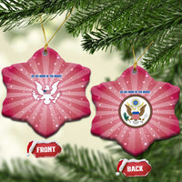 USA Christmas Ceramic Ornament with Bald Eagle Seal Pink Starburst Pattern and Festive Holiday Icons - Wonder Print Shop