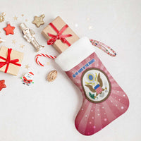 USA Christmas Stocking with Bald Eagle Seal Pink Starburst Pattern and Festive Holiday Icons - Wonder Print Shop