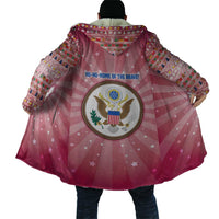 USA Christmas Cloak with Bald Eagle Seal Pink Starburst Pattern and Festive Holiday Icons - Wonder Print Shop