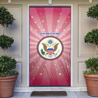 USA Christmas Door Cover with Bald Eagle Seal Pink Starburst Pattern and Festive Holiday Icons - Wonder Print Shop