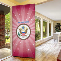 USA Christmas Door Cover with Bald Eagle Seal Pink Starburst Pattern and Festive Holiday Icons - Wonder Print Shop