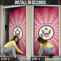 USA Christmas Door Cover with Bald Eagle Seal Pink Starburst Pattern and Festive Holiday Icons - Wonder Print Shop