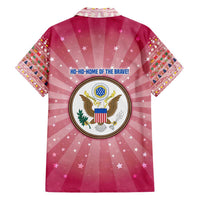 USA Christmas Family Matching Off Shoulder Short Dress and Hawaiian Shirt with Bald Eagle Seal Pink Starburst Pattern and Festive Holiday Icons - Wonder Print Shop