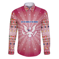 USA Christmas Family Matching Off Shoulder Short Dress and Hawaiian Shirt with Bald Eagle Seal Pink Starburst Pattern and Festive Holiday Icons - Wonder Print Shop