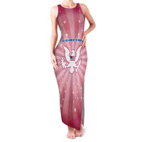 USA Christmas Family Matching Tank Maxi Dress and Hawaiian Shirt with Bald Eagle Seal Pink Starburst Pattern and Festive Holiday Icons - Wonder Print Shop