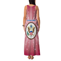 USA Christmas Family Matching Tank Maxi Dress and Hawaiian Shirt with Bald Eagle Seal Pink Starburst Pattern and Festive Holiday Icons - Wonder Print Shop
