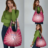 USA Christmas Grocery Bag with Bald Eagle Seal Pink Starburst Pattern and Festive Holiday Icons - Wonder Print Shop