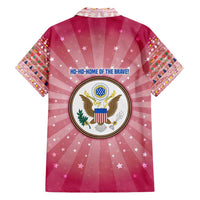 USA Christmas Hawaiian Shirt with Bald Eagle Seal Pink Starburst Pattern and Festive Holiday Icons - Wonder Print Shop