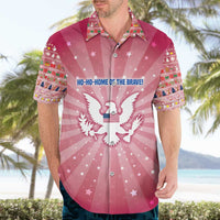 USA Christmas Hawaiian Shirt with Bald Eagle Seal Pink Starburst Pattern and Festive Holiday Icons - Wonder Print Shop