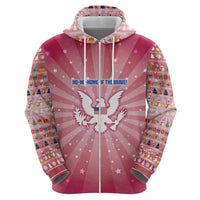 USA Christmas Hoodie with Bald Eagle Seal Pink Starburst Pattern and Festive Holiday Icons - Wonder Print Shop