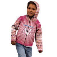 USA Christmas Kid Hoodie with Bald Eagle Seal Pink Starburst Pattern and Festive Holiday Icons - Wonder Print Shop