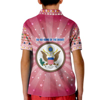 USA Christmas Kid Polo Shirt with Bald Eagle Seal Pink Starburst Pattern and Festive Holiday Icons - Wonder Print Shop