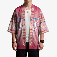 USA Christmas Kimono with Bald Eagle Seal Pink Starburst Pattern and Festive Holiday Icons - Wonder Print Shop