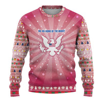 USA Christmas Ugly Christmas Sweater with Bald Eagle Seal Pink Starburst Pattern and Festive Holiday Icons - Wonder Print Shop