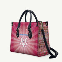 USA Christmas Leather Bag with Bald Eagle Seal Pink Starburst Pattern and Festive Holiday Icons - Wonder Print Shop