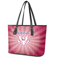 USA Christmas Leather Tote Bag with Bald Eagle Seal Pink Starburst Pattern and Festive Holiday Icons - Wonder Print Shop