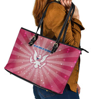 USA Christmas Leather Tote Bag with Bald Eagle Seal Pink Starburst Pattern and Festive Holiday Icons - Wonder Print Shop