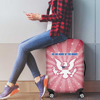 USA Christmas Luggage Cover with Bald Eagle Seal Pink Starburst Pattern and Festive Holiday Icons - Wonder Print Shop