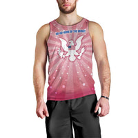 USA Christmas Men Tank Top with Bald Eagle Seal Pink Starburst Pattern and Festive Holiday Icons - Wonder Print Shop