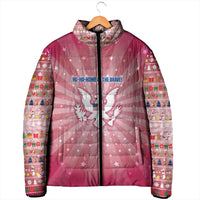 USA Christmas Padded Jacket with Bald Eagle Seal Pink Starburst Pattern and Festive Holiday Icons - Wonder Print Shop