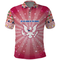 USA Christmas Polo Shirt with Bald Eagle Seal Pink Starburst Pattern and Festive Holiday Icons - Wonder Print Shop