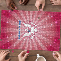 USA Christmas Puzzle with Bald Eagle Seal Pink Starburst Pattern and Festive Holiday Icons - Wonder Print Shop