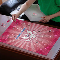 USA Christmas Puzzle with Bald Eagle Seal Pink Starburst Pattern and Festive Holiday Icons - Wonder Print Shop