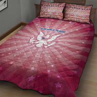 USA Christmas Quilt Bed Set with Bald Eagle Seal Pink Starburst Pattern and Festive Holiday Icons - Wonder Print Shop