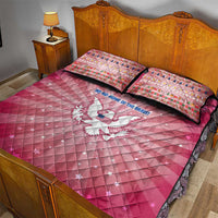 USA Christmas Quilt Bed Set with Bald Eagle Seal Pink Starburst Pattern and Festive Holiday Icons - Wonder Print Shop