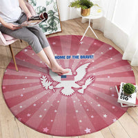 USA Christmas Round Carpet with Bald Eagle Seal Pink Starburst Pattern and Festive Holiday Icons - Wonder Print Shop
