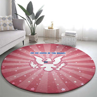 USA Christmas Round Carpet with Bald Eagle Seal Pink Starburst Pattern and Festive Holiday Icons - Wonder Print Shop