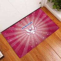 USA Christmas Rubber Doormat with Bald Eagle Seal Pink Starburst Pattern and Festive Holiday Icons - Wonder Print Shop