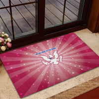 USA Christmas Rubber Doormat with Bald Eagle Seal Pink Starburst Pattern and Festive Holiday Icons - Wonder Print Shop