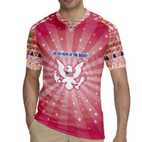 USA Christmas Rugby Jersey with Bald Eagle Seal Pink Starburst Pattern and Festive Holiday Icons - Wonder Print Shop