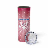 USA Christmas Skinny Tumbler with Bald Eagle Seal Pink Starburst Pattern and Festive Holiday Icons - Wonder Print Shop