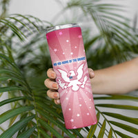 USA Christmas Skinny Tumbler with Bald Eagle Seal Pink Starburst Pattern and Festive Holiday Icons - Wonder Print Shop