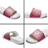 USA Christmas Slide Sandals with Bald Eagle Seal Pink Starburst Pattern and Festive Holiday Icons - Wonder Print Shop