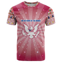 USA Christmas T Shirt with Bald Eagle Seal Pink Starburst Pattern and Festive Holiday Icons - Wonder Print Shop