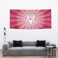 USA Christmas Tapestry with Bald Eagle Seal Pink Starburst Pattern and Festive Holiday Icons - Wonder Print Shop