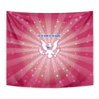 USA Christmas Tapestry with Bald Eagle Seal Pink Starburst Pattern and Festive Holiday Icons - Wonder Print Shop