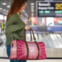 USA Christmas Travel Bag with Bald Eagle Seal Pink Starburst Pattern and Festive Holiday Icons - Wonder Print Shop