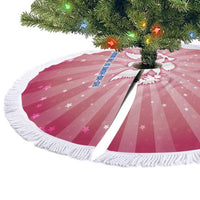 USA Christmas Tree Skirt with Bald Eagle Seal Pink Starburst Pattern and Festive Holiday Icons - Wonder Print Shop