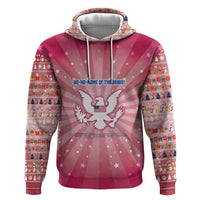 USA Christmas Zip Hoodie with Bald Eagle Seal Pink Starburst Pattern and Festive Holiday Icons - Wonder Print Shop