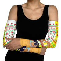 Vatican Christmas Arm Sleeves with Bethlehem Silhouette Yellow Red Green Pattern and Baby Jesus Manger - Wonder Print Shop