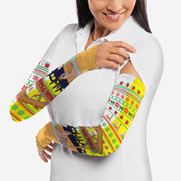 Vatican Christmas Arm Sleeves with Bethlehem Silhouette Yellow Red Green Pattern and Baby Jesus Manger - Wonder Print Shop