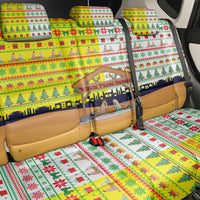 Vatican Christmas Back Car Seat Cover with Bethlehem Silhouette Yellow Red Green Pattern and Baby Jesus Manger - Wonder Print Shop