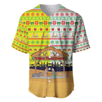 Vatican Christmas Baseball Jersey with Bethlehem Silhouette Yellow Red Green Pattern and Baby Jesus Manger - undefined